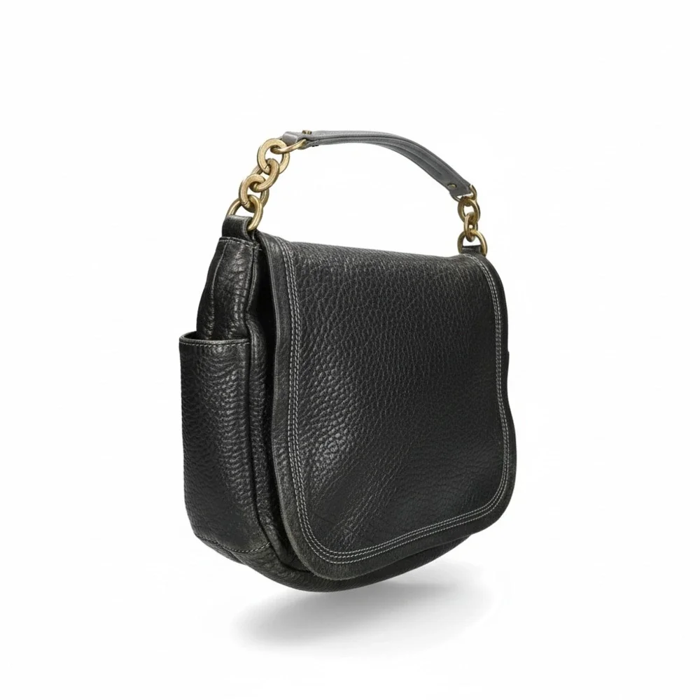 Lanvin Pebbled Leather Hobo Shoulder Bag with Chain Strap